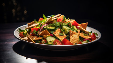 Photo of Fattoush as a dish in a high-end restaurantの素材