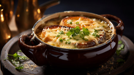 Photo of French Onion Soup as a dish in a high-end restaurantの素材