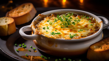 Photo of French Onion Soup as a dish in a high-end restaurantの素材