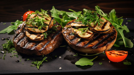 Photo of Grilled Portobello Burgers as a dish in a high-end restaurantの素材