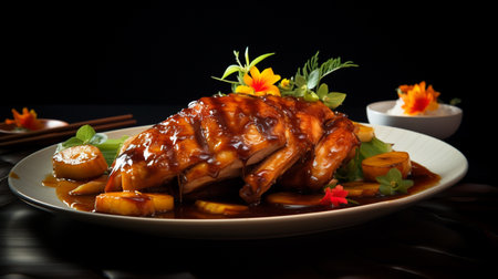 Photo of Hawaiian Huli Huli Chicken as a dish in a high-end restaurantの素材