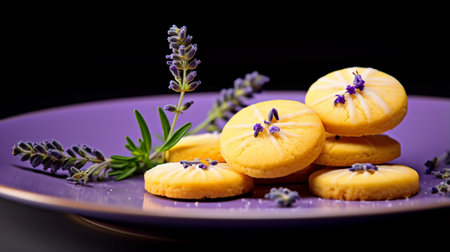 Photo of Lavender Lemon Cookies as a dish in a high-end restaurantの素材
