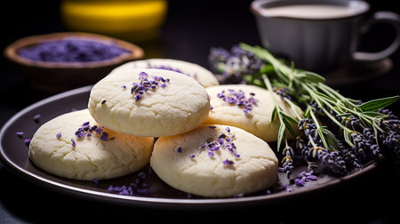 Photo of Lavender Lemon Cookies as a dish in a high-end restaurantの素材