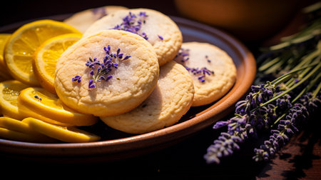 Photo of Lavender Lemon Cookies as a dish in a high-end restaurantの素材