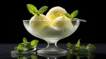 Photo of Lemonade Sorbet as a dish in a high-end restaurantの素材