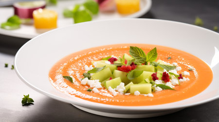 Photo of Melon Gazpacho as a dish in a high-end restaurantの素材