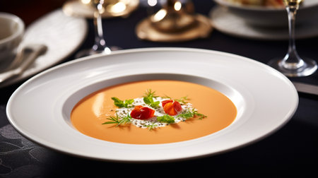Photo of Lobster Bisque as a dish in a high-end restaurantの素材