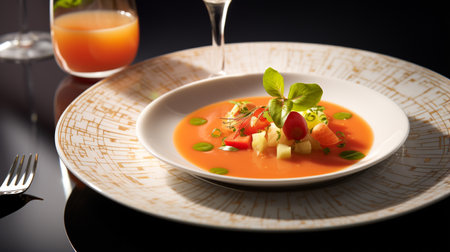 Photo of Melon Gazpacho as a dish in a high-end restaurantの素材
