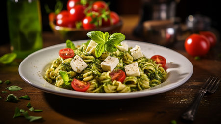Photo of Pesto Pasta Salad as a dish in a high-end restaurantの素材