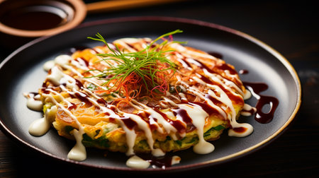 Photo of Okonomiyaki as a dish in a high-end restaurantの素材