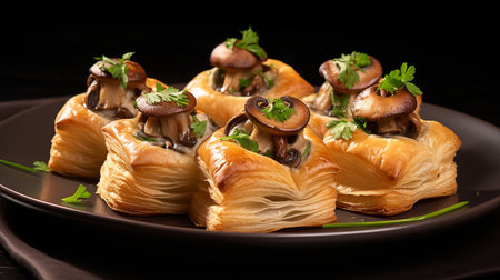Photo of Mushroom Puff Pastry Bites as a dish in a high-end restaurantの素材
