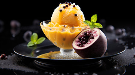 Photo of Passion Fruit Sorbet as a dish in a high-end restaurantの素材