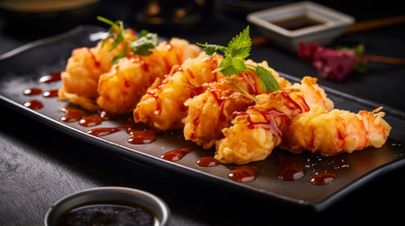 Photo of Prawn Tempura as a dish in a high-end restaurantの素材