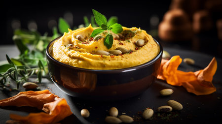 Photo of Pumpkin Hummus as a dish in a high-end restaurantの素材