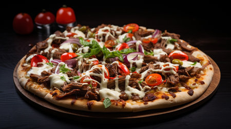 Photo of Shawarma Pizza as a dish in a high-end restaurantの素材