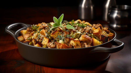 Photo of Sage and Sausage Stuffing as a dish in a high-end restaurantの素材