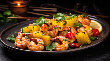 Photo of Shrimp and Pineapple Skewers as a dish in a high-end restaurantの素材