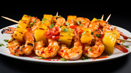 Photo of Shrimp and Pineapple Skewers as a dish in a high-end restaurantの素材