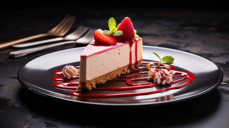 Photo of Strawberry Cheesecake as a dish in a high-end restaurantの素材