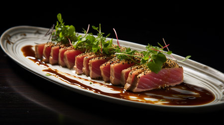 Photo of Tuna Tataki as a dish in a high-end restaurantの素材