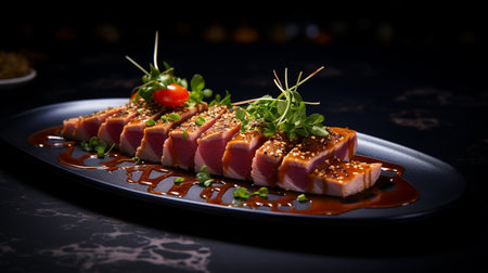 Photo of Tuna Tataki as a dish in a high-end restaurantの素材
