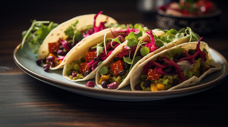 Photo of Vegan Tacos as a dish in a high-end restaurantの素材