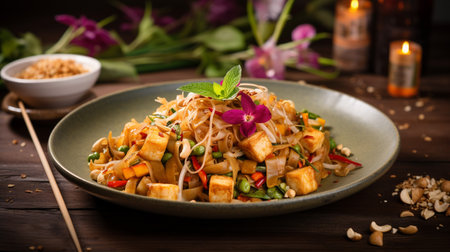Photo of Vegan Pad Thai as a dish in a high-end restaurantの素材