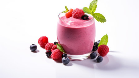 Photo of a Berry Smoothie isolated on flat white backgroundの素材