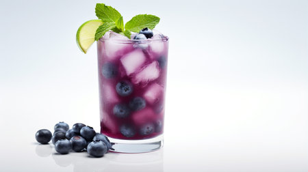Photo of a Blueberry Mojito drink isolated on flat white backgroundの素材