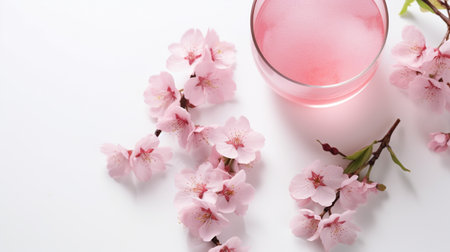 Photo of a Cherry Blossom Tea drink isolated on flat white backgroundの素材