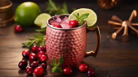 Photo of a Cranberry Moscow Mule drink isolated on flat white backgroundの素材