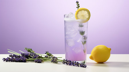 Photo of a Lavender Lemonade drink isolated on flat white backgroundの素材