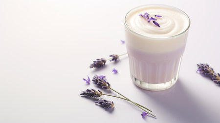 Photo of a Lavender Latte drink isolated on flat white backgroundの素材