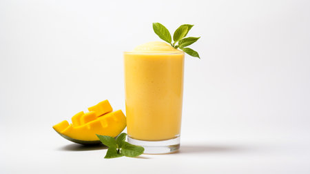 Photo of a Mango Smoothie isolated on flat white backgroundの素材