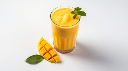 Photo of a Mango Smoothie isolated on flat white backgroundの素材