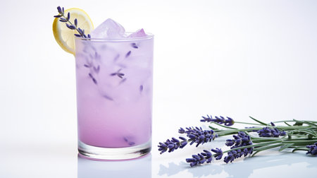 Photo of a Lavender Lemonade drink isolated on flat white backgroundの素材