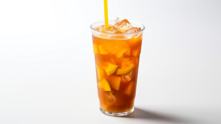 Photo of a Mango Iced Tea drink isolated on flat white backgroundの素材