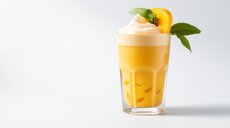 Photo of a Mango Smoothie isolated on flat white backgroundの素材