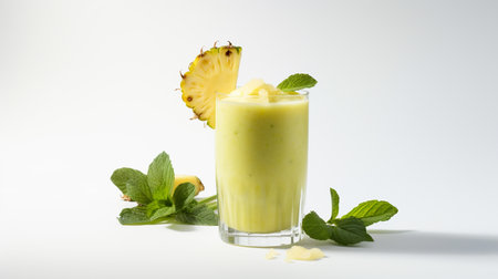Photo of a Pineapple Gingerale Smoothie isolated on flat white backgroundの素材