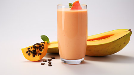 Photo of a Papaya Smoothie isolated on flat white backgroundの素材
