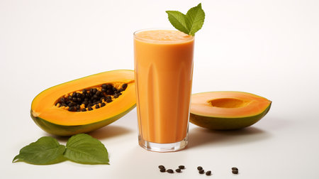 Photo of a Papaya Smoothie isolated on flat white backgroundの素材