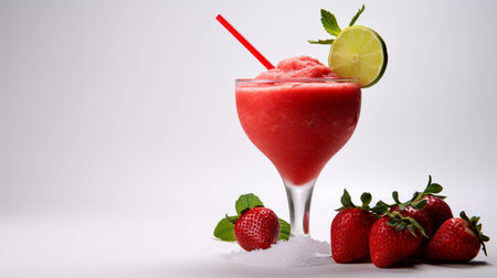 Photo of a Strawberry Daiquiri isolated on flat white backgroundの素材
