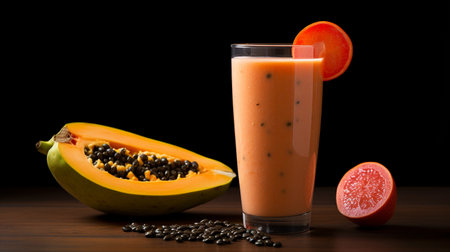 Photo of a Papaya Smoothie isolated on flat white backgroundの素材