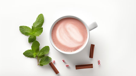 Photo of a Peppermint Hot Chocolate isolated on flat white backgroundの素材