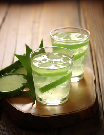 Photo of some Aloe Vera Drink drink elegantly plated on a tableの素材