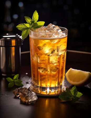 Photo of some Arnold Palmer drink elegantly plated on a tableの素材