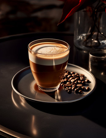 Photo of some Coffee drink elegantly plated on a tableの素材