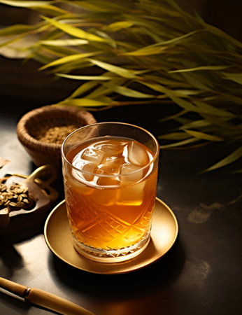Photo of some Korean Barley Tea drink elegantly plated on a tableの素材