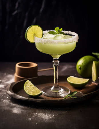 Photo of some Margarita drink elegantly plated on a tableの素材