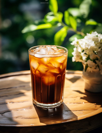 Photo of some Vietnamese Iced Coffee drink elegantly plated on a tableの素材